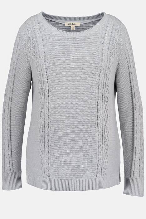 Sweter Bellieva, wzór w warkocze, okrągły dekolt, długi rękaw, GOTS