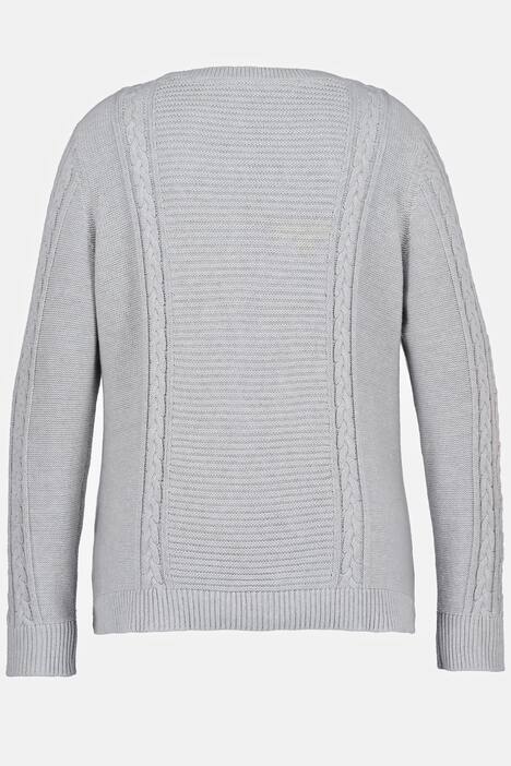 Sweter Bellieva, wzór w warkocze, okrągły dekolt, długi rękaw, GOTS