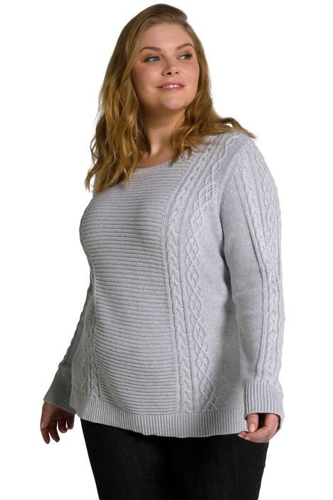 Bellieva svetr, copový vzor, kulatý výstřih, dlouhé rukávy, GOTS