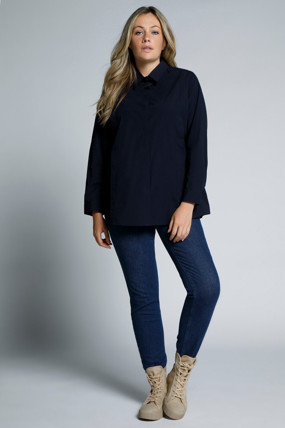 Grote Maten blouse, Dames, blauw, Maat: 54/56, Katoen, Ulla Popken Grote Maten blouse, Dames, blauw, Maat: 54/56, Katoen, Ulla Popken