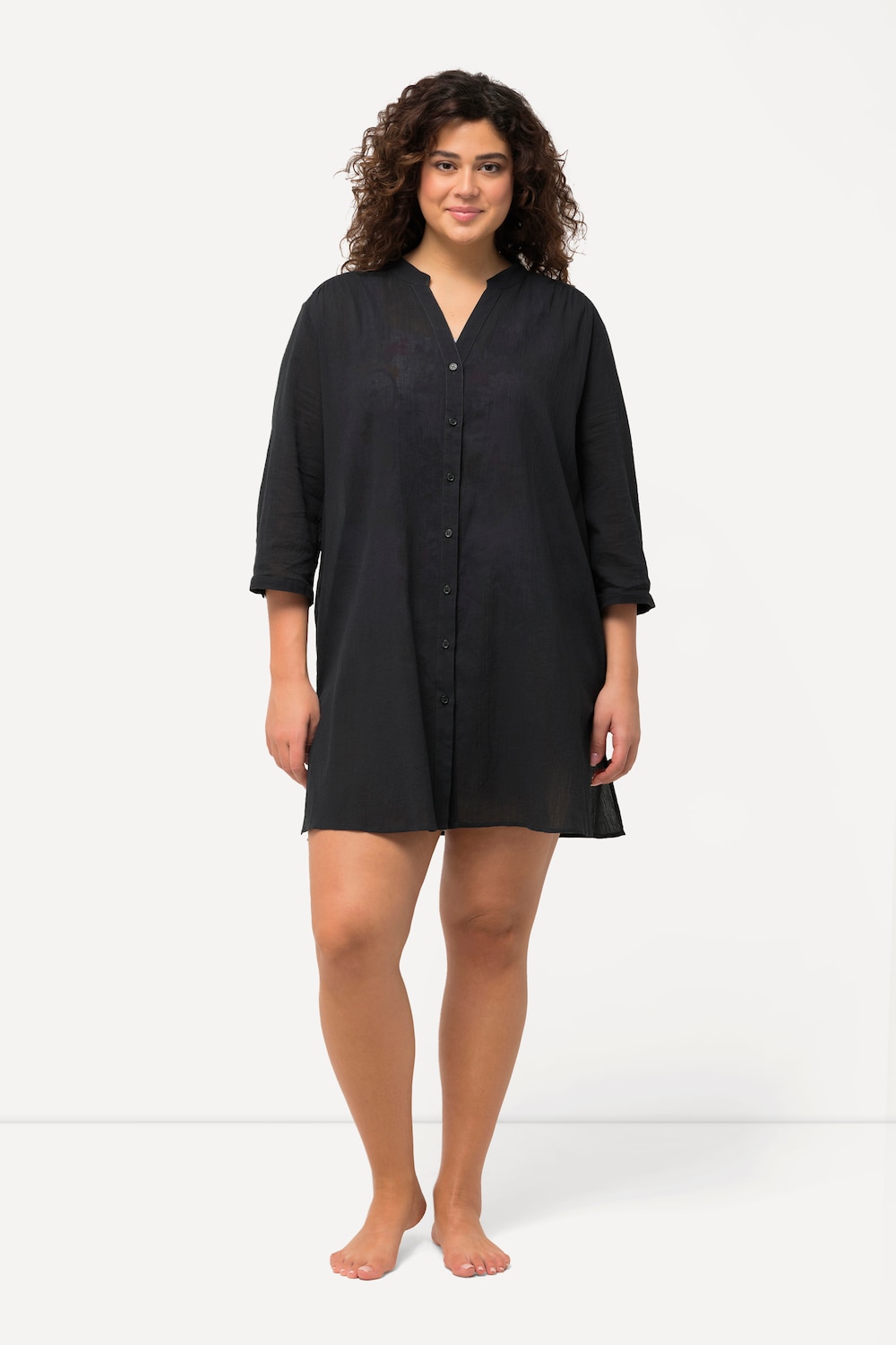 Große Größen Strandbluse, Damen, schwarz, Größe: 46/48, Baumwolle, Ulla Popken