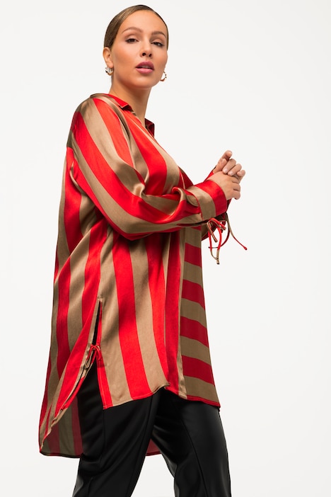 Mixed Stripe Button Front Tunic Blouse