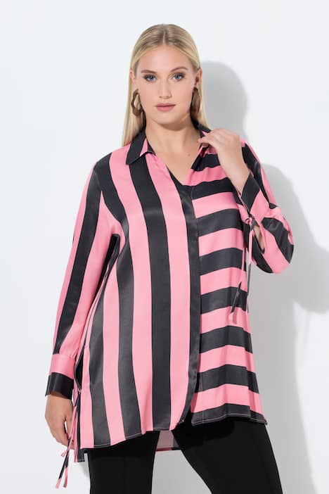 blouse, blokstrepen, overhemdkraag, lange mouwen
