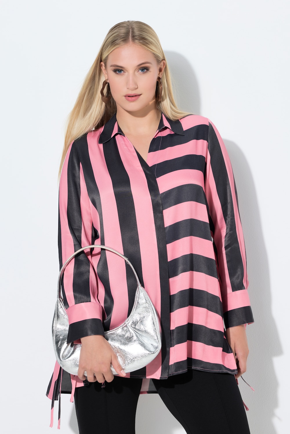 Bluse, Blockstreifen, Hemdkragen, Langarm