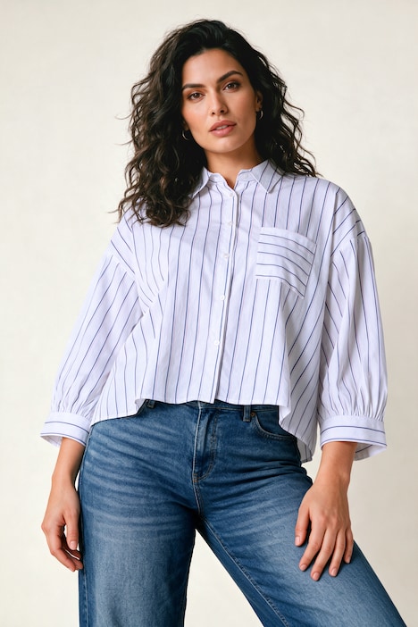 Bluse, Blockstreifen, Hemdkragen, Langarm