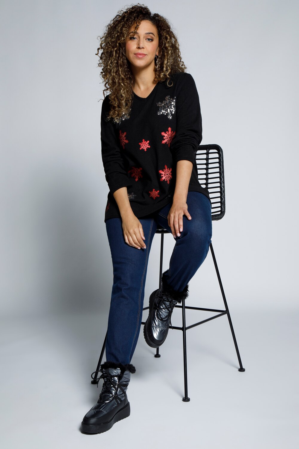 Grote Maten pullover, Dames, zwart, Maat: 54/56, Viscose/Polyester, Ulla Popken