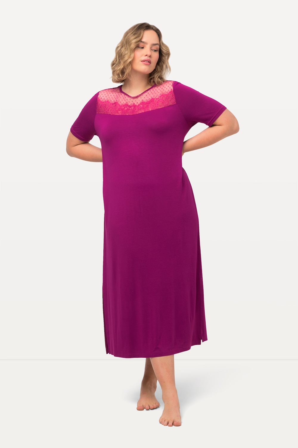 grandes tailles chemise de nuit à dentelle, femmes, violet, taille: 44/46, viscose, ulla popken