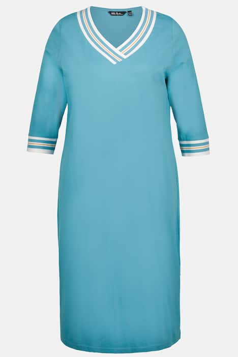 Nachthemd, Streifenkanten, V-Ausschnitt, 3/4-Arm