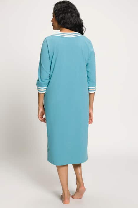 Nachthemd, Streifenkanten, V-Ausschnitt, 3/4-Arm