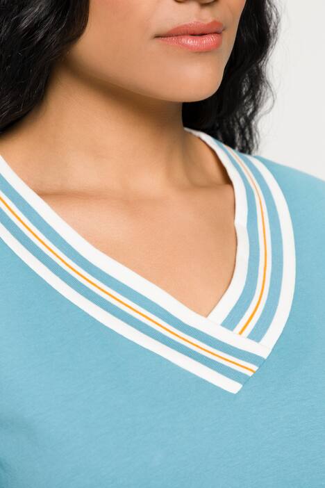 Nachthemd, Streifenkanten, V-Ausschnitt, 3/4-Arm