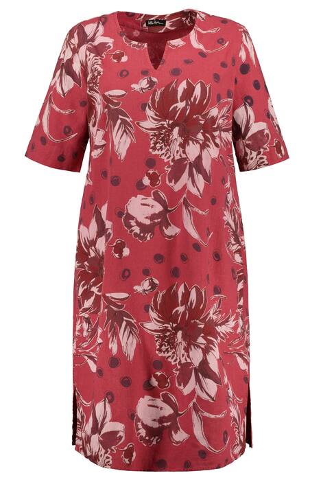 Šaty, len, Classic střih, krátké rukávy, květy