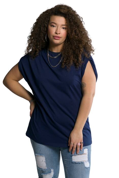 Tričko, oversize, kulatý výstřih, nařasená ramena, bez rukávů