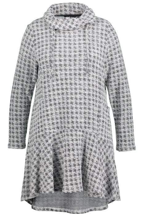 Dlouhá mikina, kostkovaný vzor, stojáček, A střih, volány, dlouhé rukávy