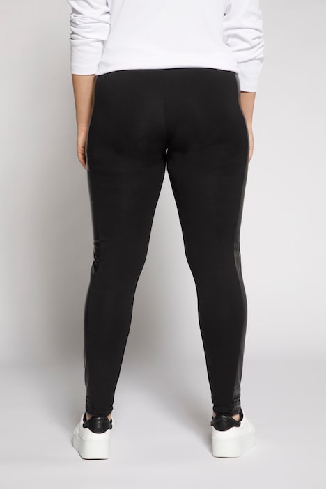 Leather Look Inset Stretch Ponte Knit Leggings, Comfort Pants