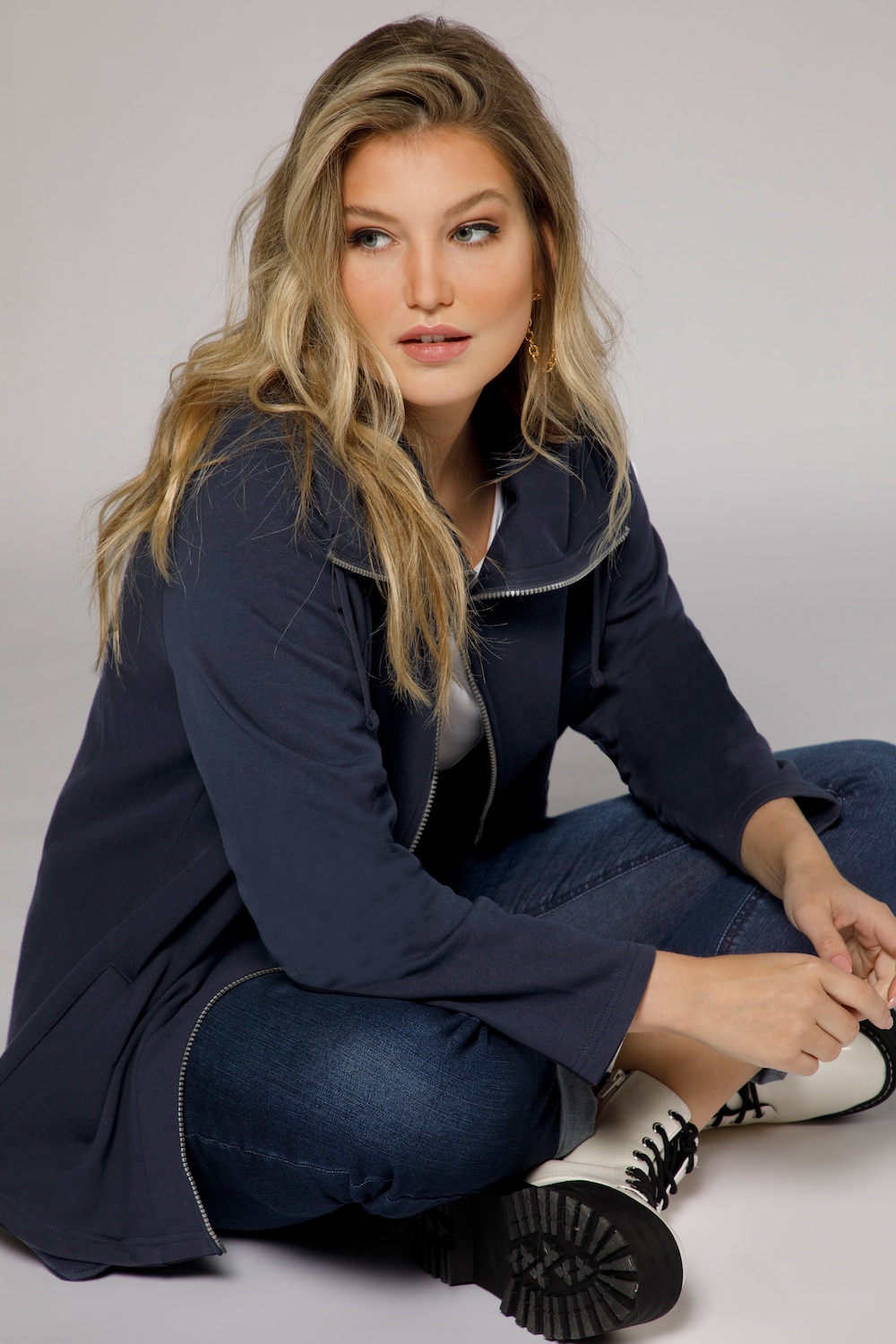 Grote Maten sweatjack, Dames, blauw, Maat: 46/48, Katoen/Polyester, Ulla Popken Grote Maten sweatjack, Dames, blauw, Maat: 46/48, Katoen/Polyester, Ulla Popken