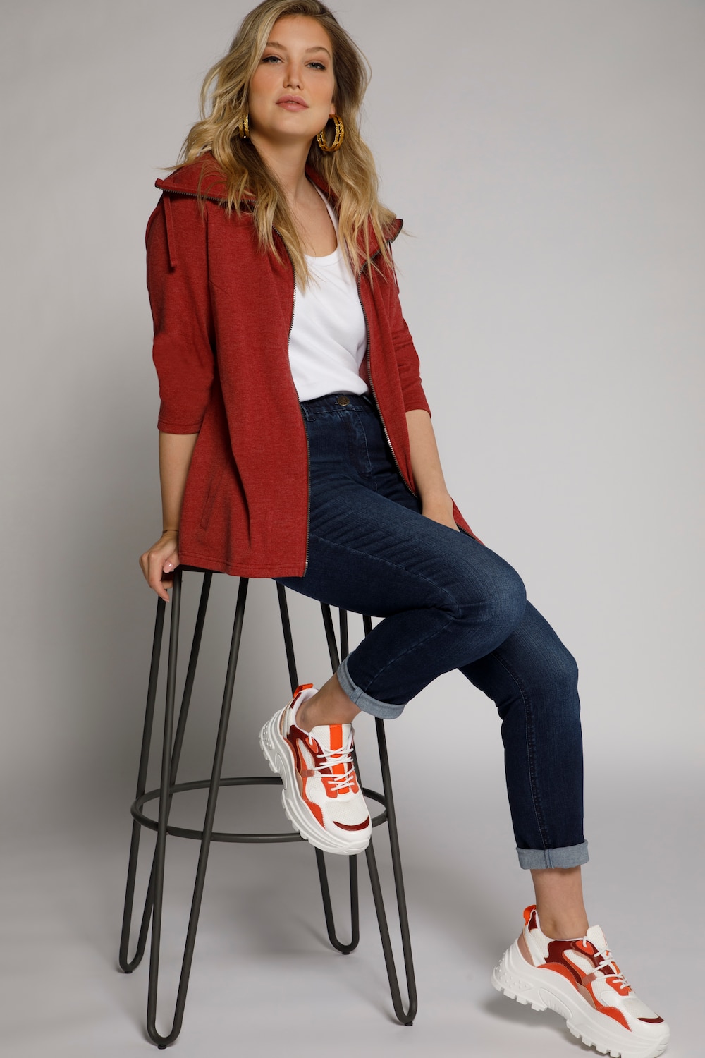 Grote Maten sweatjack, Dames, rood, Maat: 42/44, Katoen/Viscose, Ulla Popken Grote Maten sweatjack, Dames, rood, Maat: 42/44, Katoen/Viscose, Ulla Popken