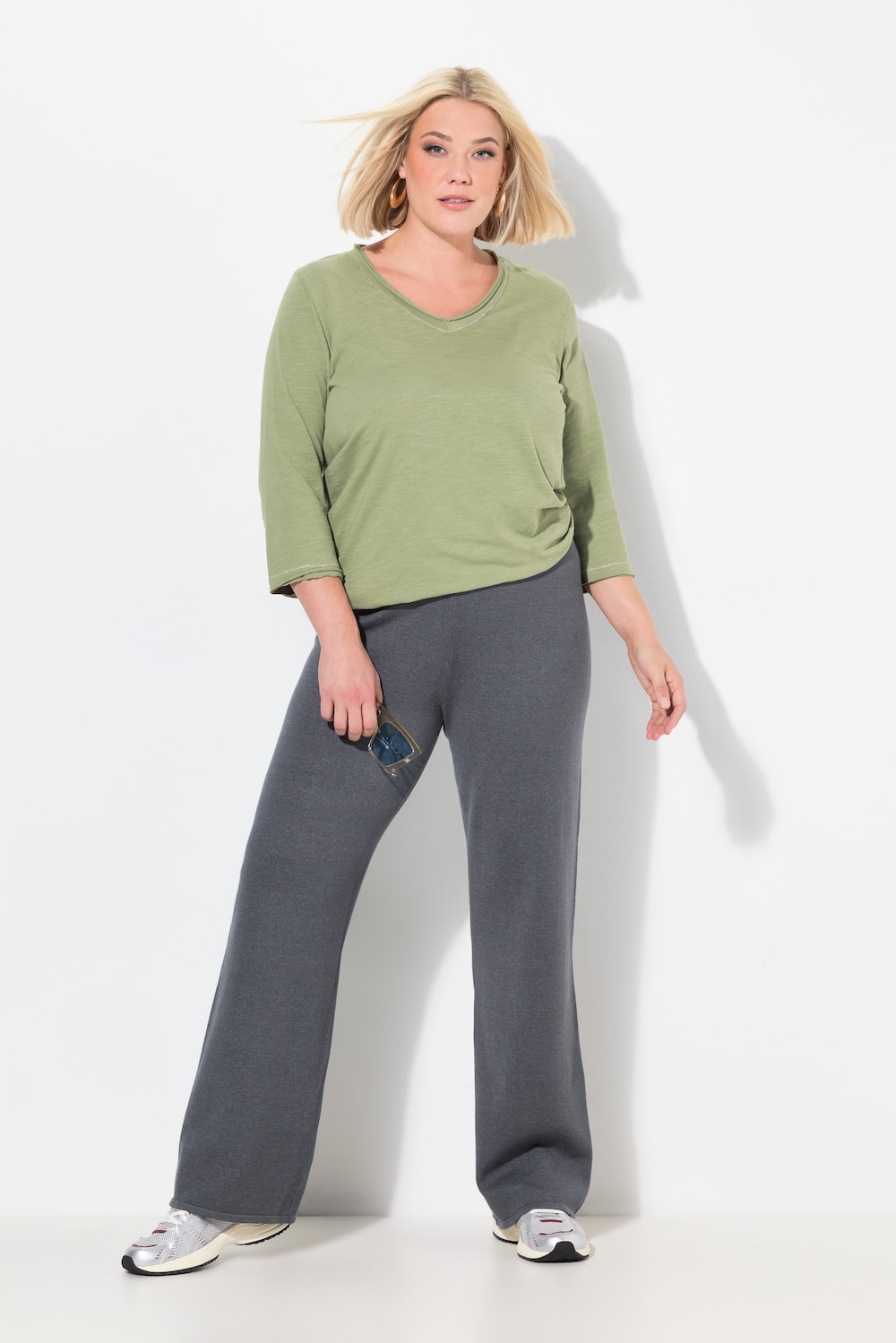 Große Größen Strickhose, Damen, grau, Größe: 56, Viskose/Polyester/Synthetische Fasern, Ulla Popken