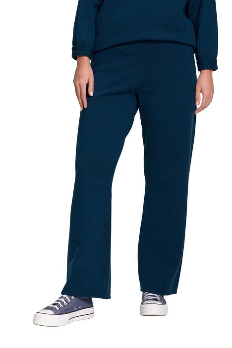 Úpletové kalhoty, široké nohavice, elastický pas, tvarově stálý jemný úplet