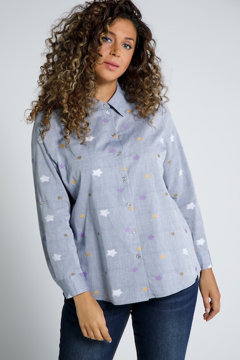 Star Print Button-Up Cuffed Short Sleeve Shirt main image 1