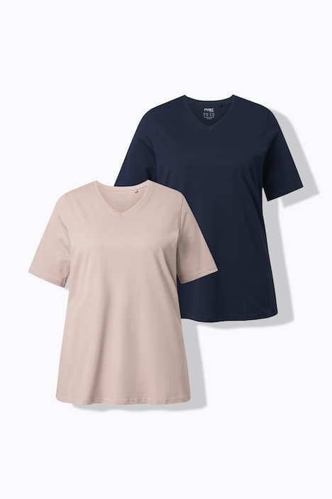 T-Shirts, 2er-Pack, V-Ausschnitt, Halbarm, Biobaumwolle