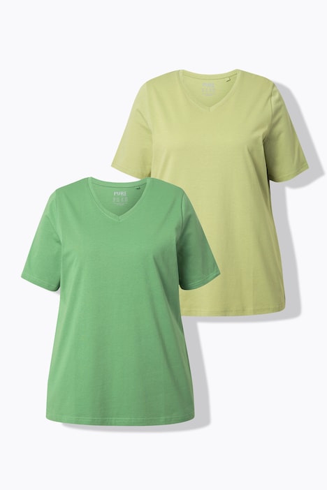 T-shirts en coton bio. Col en V et manches courtes. Lot de 2.