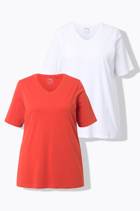 T-shirts en coton bio. Col en V et manches courtes. Lot de 2.