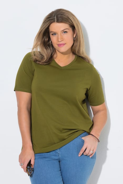 T-shirts, basic, set van 2, V-hals, korte mouwen, biologisch katoen