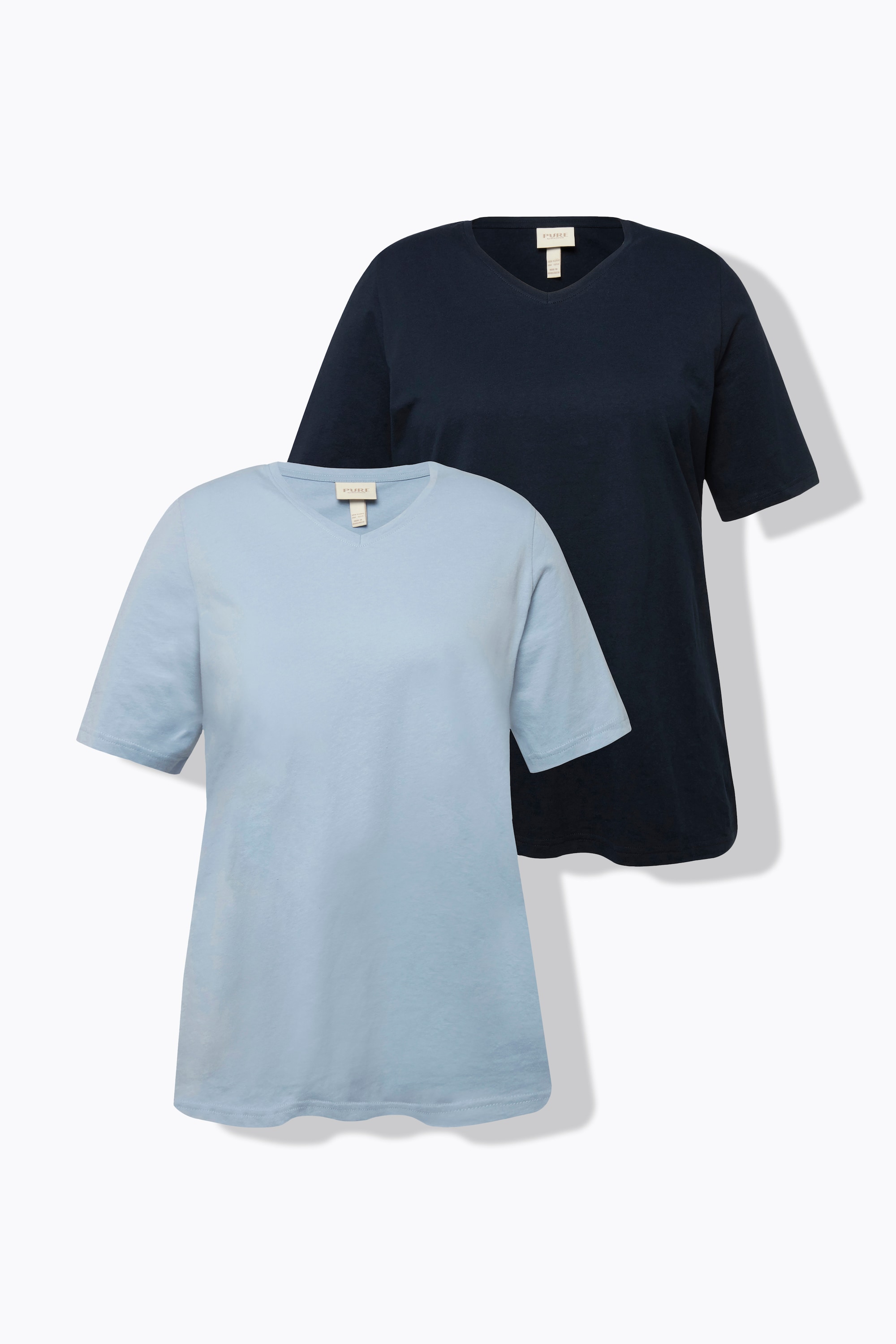 Ulla Popken Damen große Größen T Shirts 2er Pack V Ausschnitt Halbarm