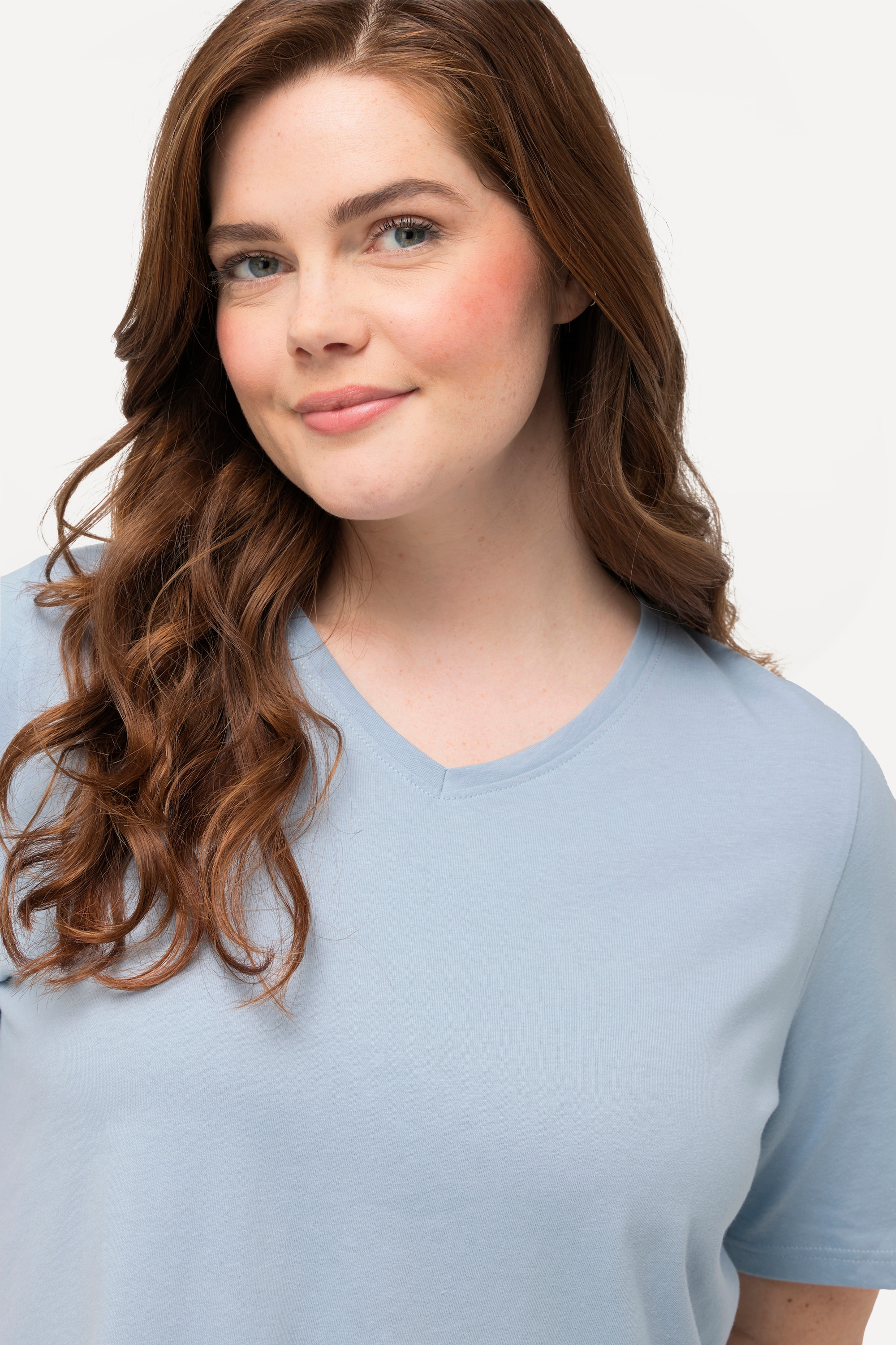 Ulla Popken Damen große Größen T Shirts 2er Pack V Ausschnitt Halbarm