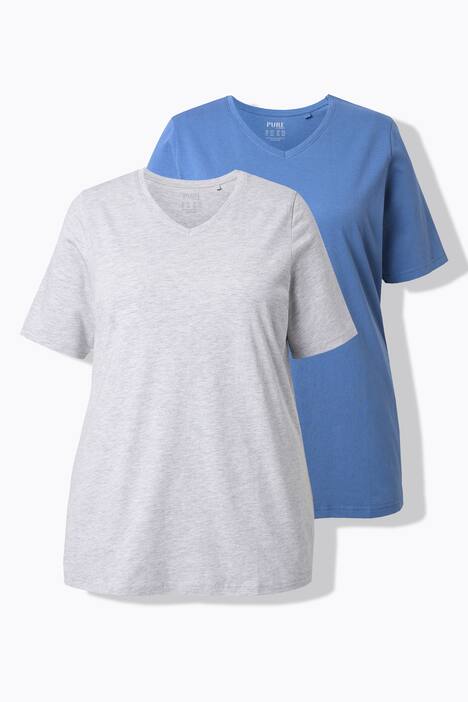 T-shirts, basic, set van 2, V-hals, korte mouwen, biologisch katoen