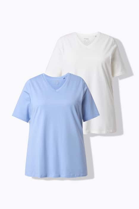 T-shirts en coton bio. Col en V et manches courtes. Lot de 2