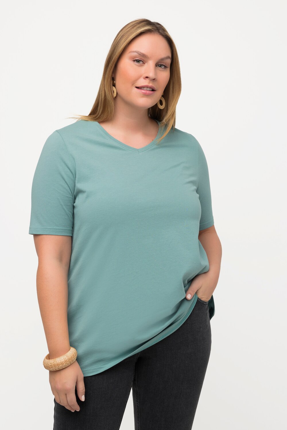 Grote Maten T-shirts, Dames, turquoise, Maat: 50/52, Katoen, Ulla Popken