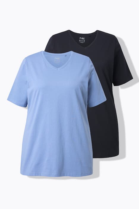 T-shirts, basic, set van 2, V-hals, korte mouwen, biologisch katoen