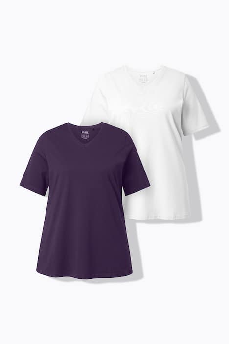 T-Shirts, 2er-Pack, V-Ausschnitt, Halbarm, Biobaumwolle