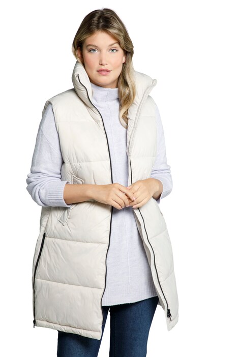 Prošívaná vesta, postranní zip, dvoucestný zip, bez rukávů