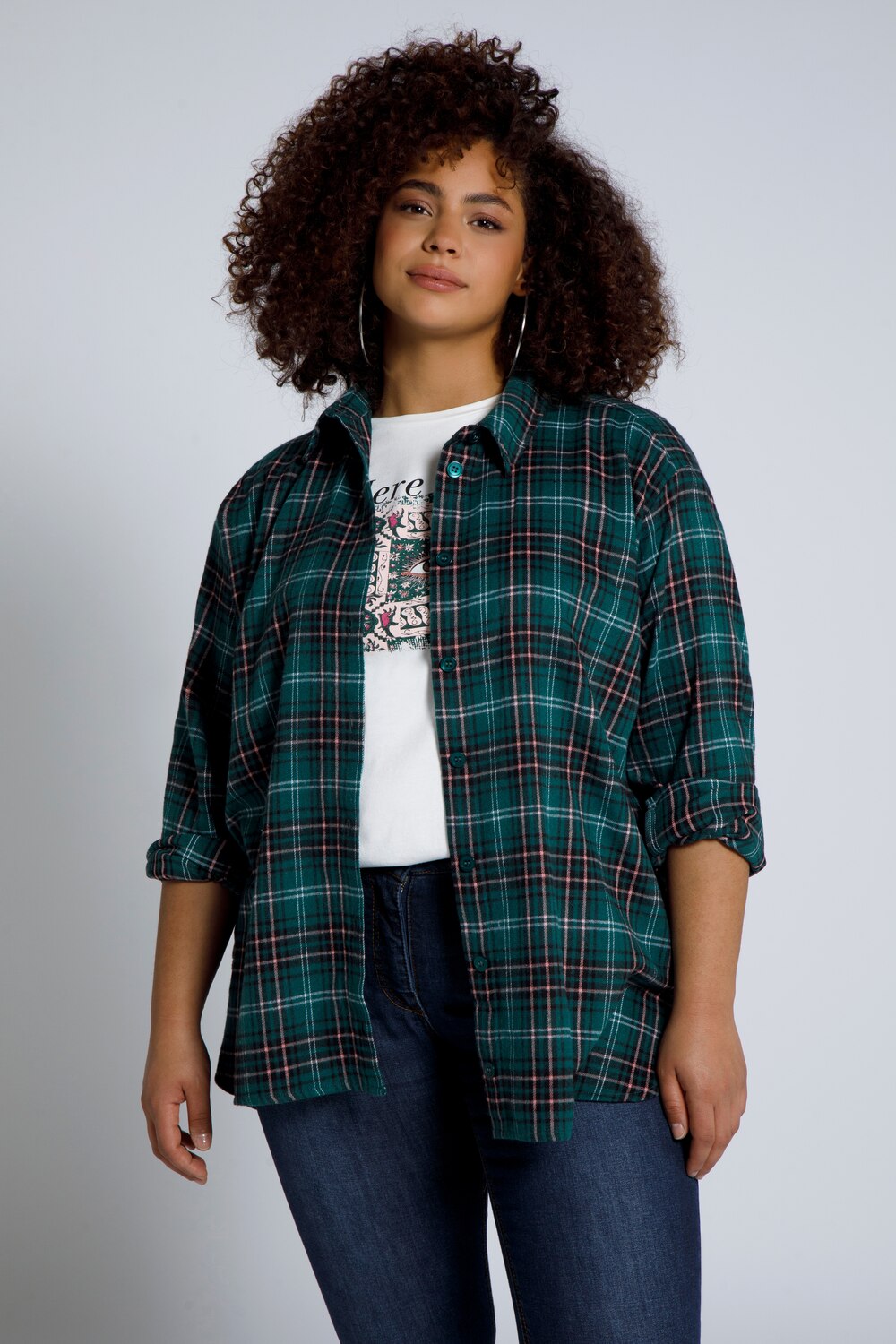 Grote Maten geruit overhemd, Dames, groen, Maat: 54/56, Katoen/Polyester, Studio Untold Grote Maten geruit overhemd, Dames, groen, Maat: 54/56, Katoen/Polyester, Studio Untold
