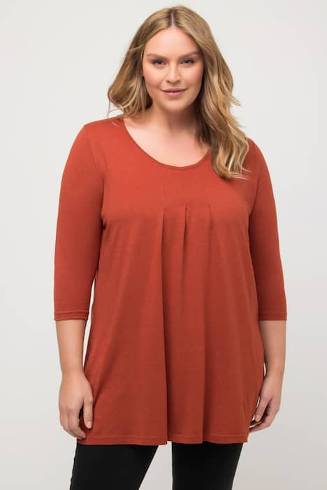 T-shirt, jolis plis creux, ligne A, col rond, manches 3/4