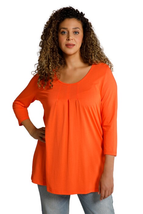 Tričko, ozdobné sklady, A střih, kulatý výstřih, 3/4 rukávy