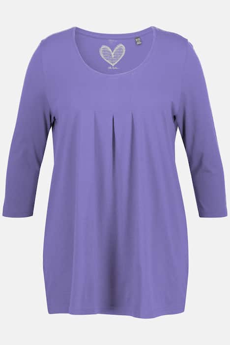 T-shirt, jolis plis creux, ligne A, col rond, manches 3/4