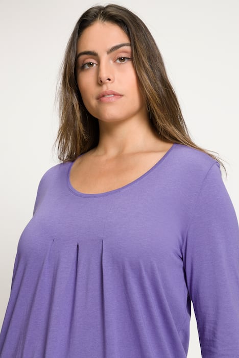 T-shirt, jolis plis creux, ligne A, col rond, manches 3/4