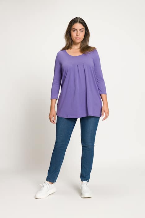 T-shirt, jolis plis creux, ligne A, col rond, manches 3/4