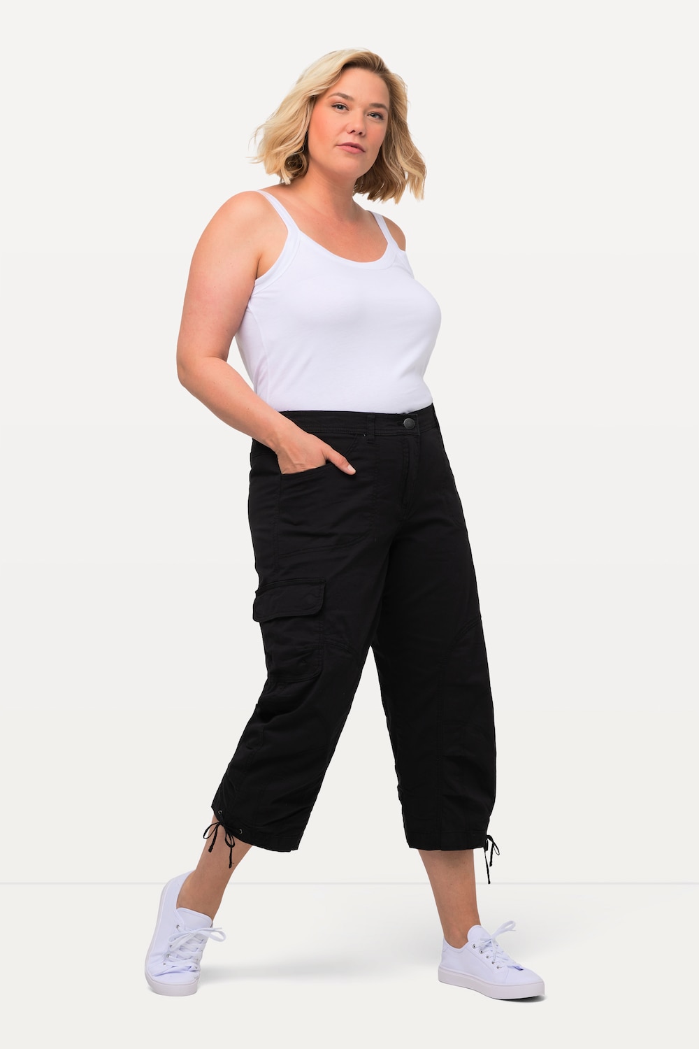 grandes tailles pantalon cargo 7/8, femmes, noir, taille: 46, coton, ulla popken