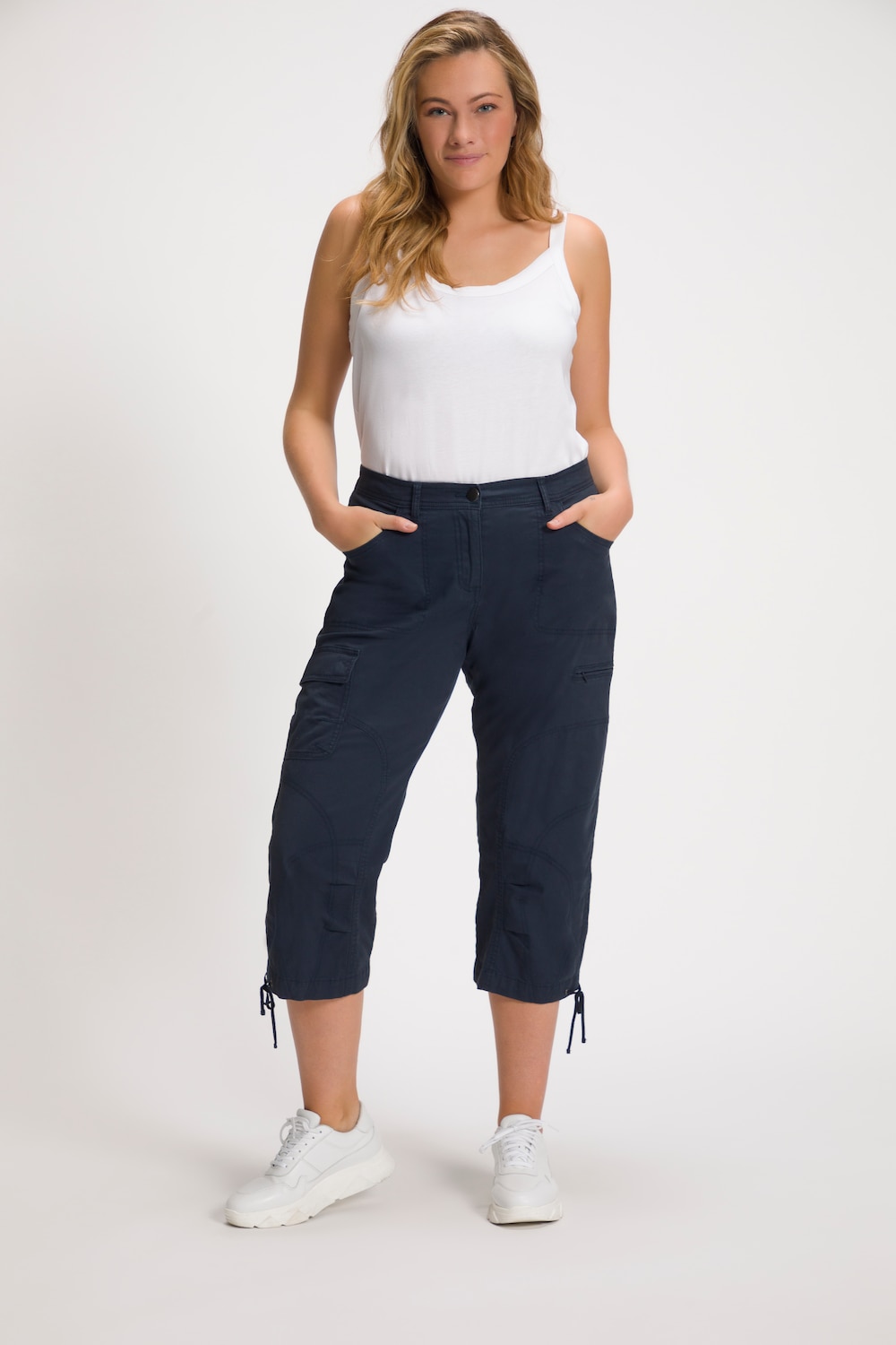Plus Size Stretch Cotton Cargo Crop Pants, Woman, blue, size: 18, cotton, Ulla Popken