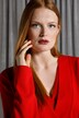 Chiffon Accent V-Neck Stretch Ponte Knit Dress