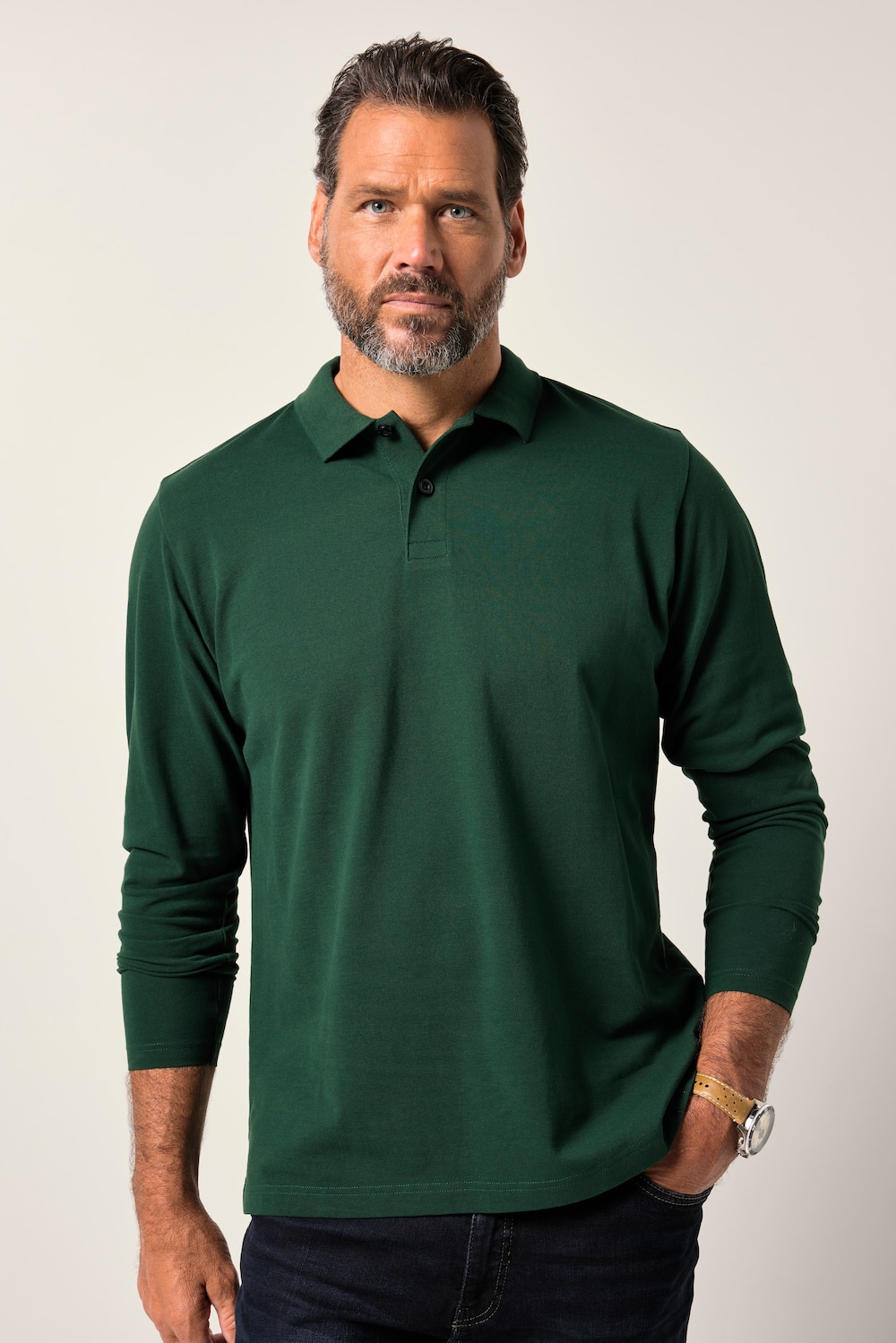 JP1880 poloshirt, basic, lange mouwen, piqué, tot 8XL
