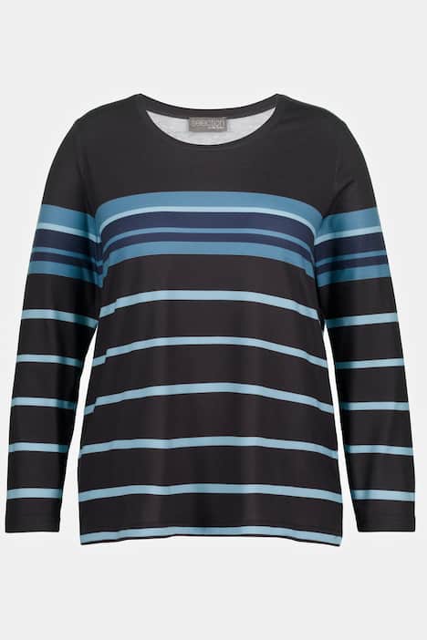 Koszulka w kolorowe paski, okr�g�y dekolt, Classic, Fit, d�ugi r�kaw