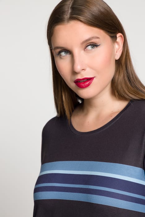 Koszulka w kolorowe paski, okr�g�y dekolt, Classic, Fit, d�ugi r�kaw