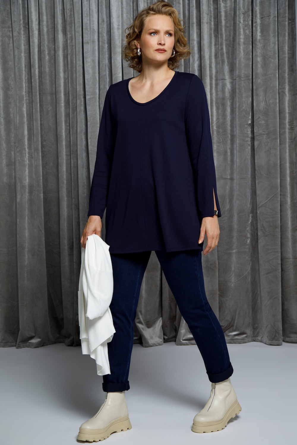 Grote Maten longshirt, Dames, blauw, Maat: 50/52, Viscose/Polyester, Ulla Popken