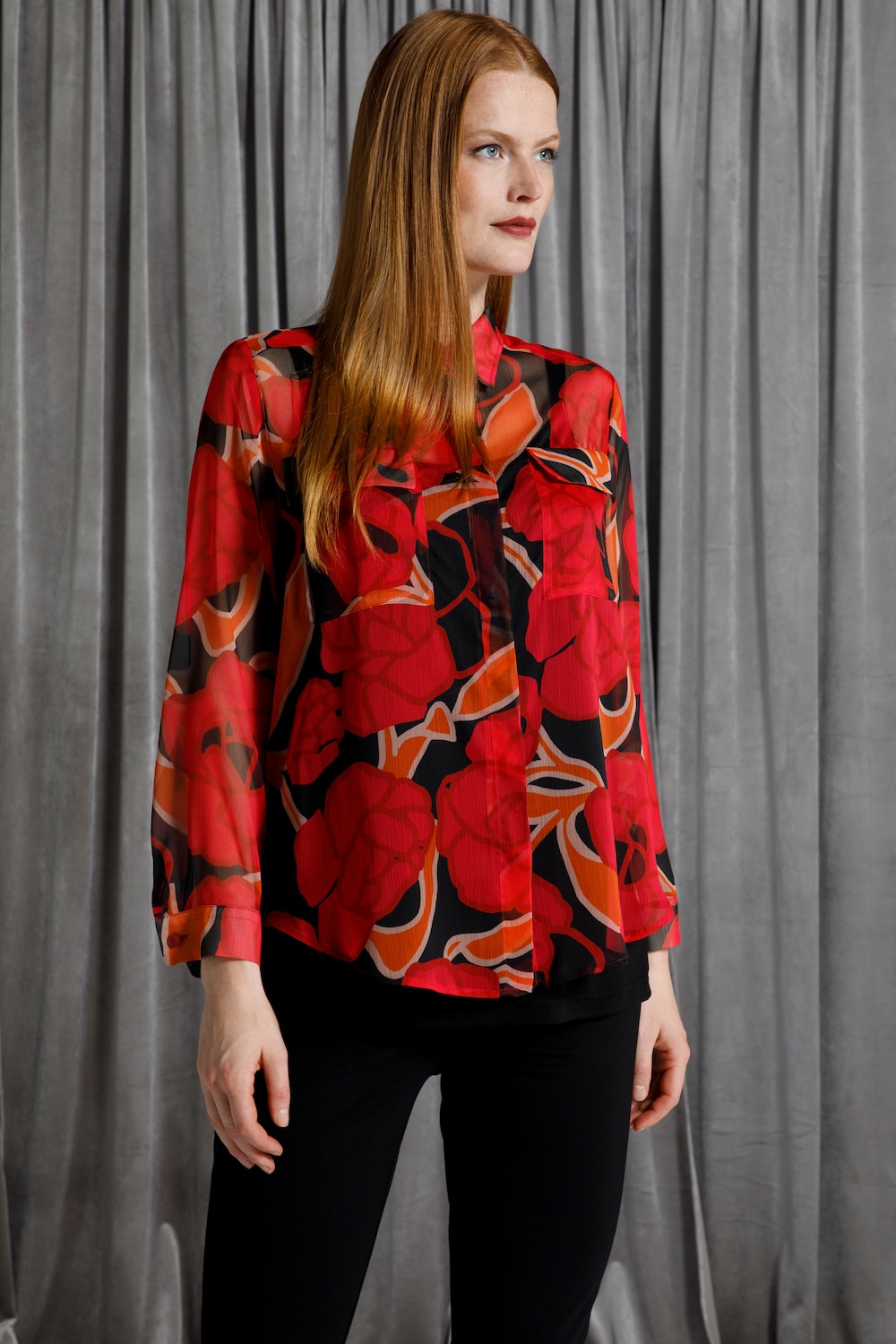 Grote Maten overhemdblouse, Dames, rood, Maat: 42/44, Polyester, Ulla Popken