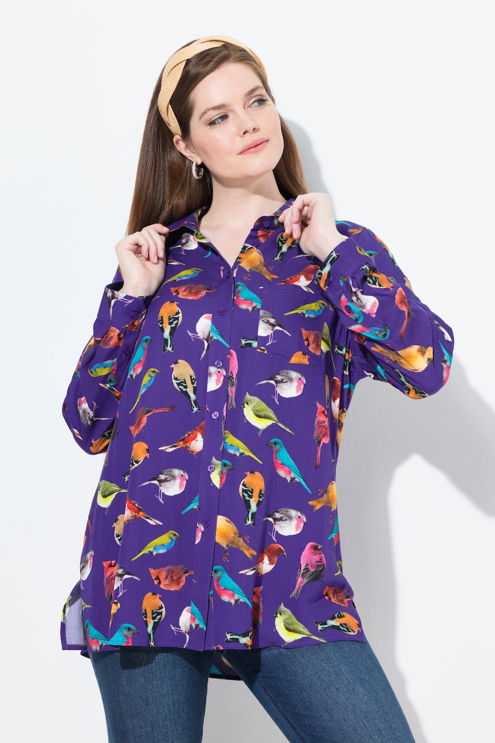 Hemdbluse, Vögel, Hemdkragen, Langarm